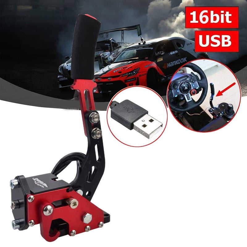 CNRAQR PC Racing Game USB Handbrake for 16Bit SIM for Racing Games, Compatible with G27 G29 G920 G923 T500 T300 Simulate Linear Handbrake Red（With Fixing Clip and Plate - Image 5